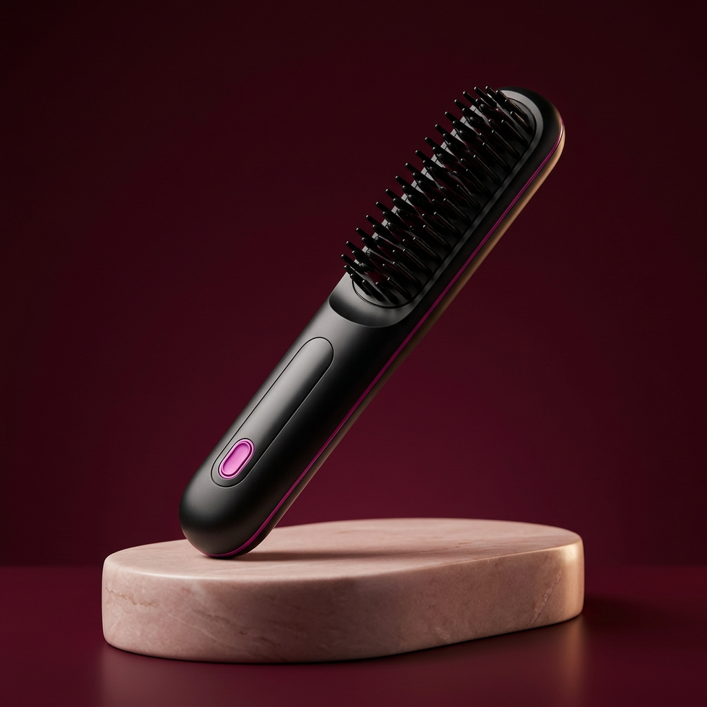 Brosse en studio sur fond prune